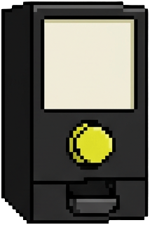 The $PLAY change machine: a black token dispenser with a cream face plate and one yellow button